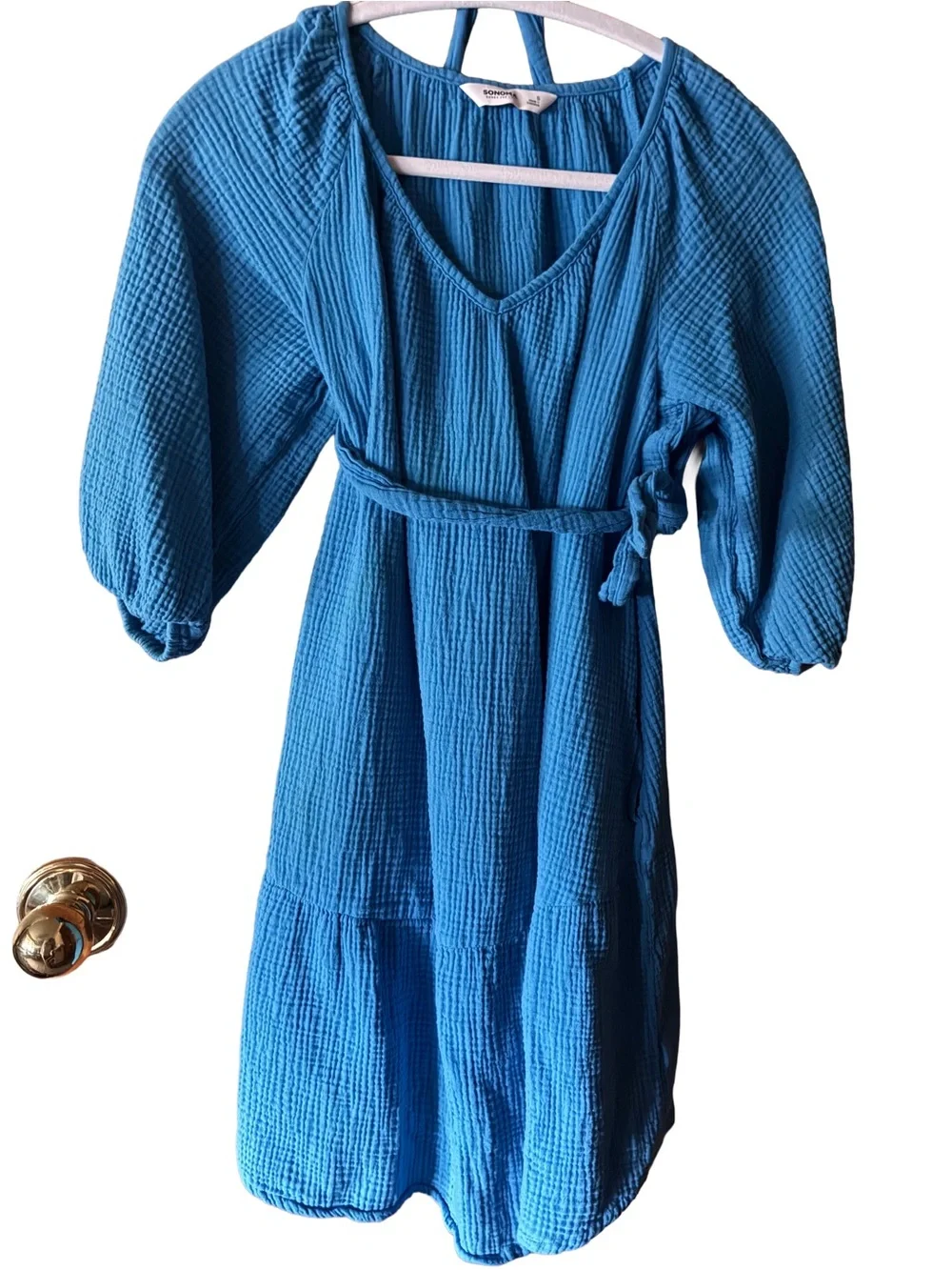 Sonoma Bright Blue V‑Neck Summer Midi Dress with Tie Waist - Picture 2 of 4